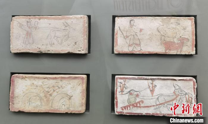 圖為嘉峪關(guān)長城博物館館藏文物魏晉墓彩繪畫像磚中豐富多彩的古代農(nóng)牧業(yè)生產(chǎn)活動。(資料圖) 丁思 攝