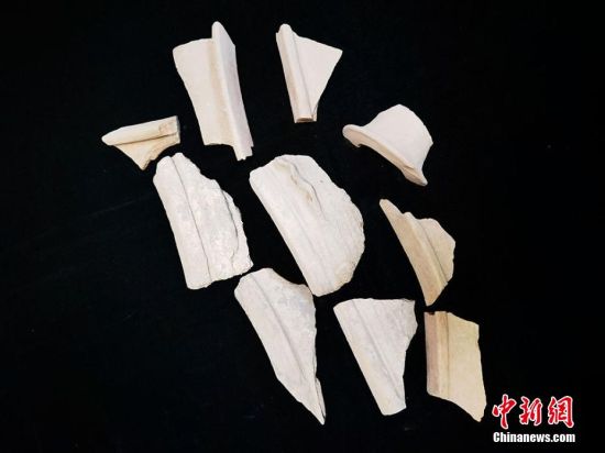 圖為靜寧縣賈河鄉(xiāng)竇坪村出土的彩陶片、紅陶片。 夏劍鋒 攝