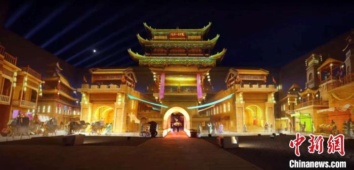 2024年7月15日，甘肅嘉峪關(guān)開啟“夜游”模式。圖為夜游燈光劇《天下嘉峪關(guān)》光影效果。(甘肅嘉峪關(guān)關(guān)城景區(qū)供圖)